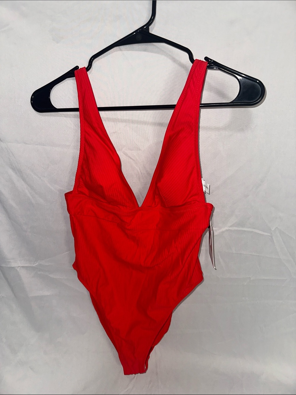 Shade & Shore Red Ribbed V-Neck One-Piece Swimsuit